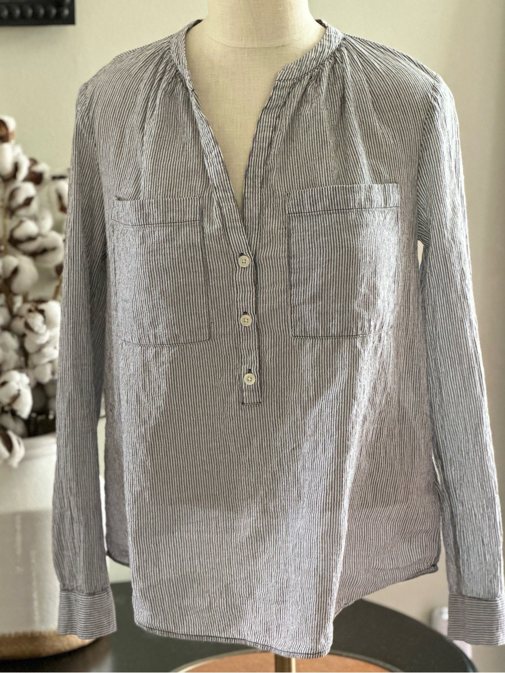Michael Kors Navy & White Striped Henley -M
